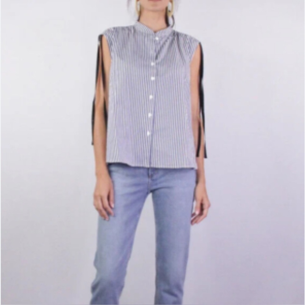 Holly Harshman Milena Striped Sleeveless Button-Up Blouse NWT, size XS.